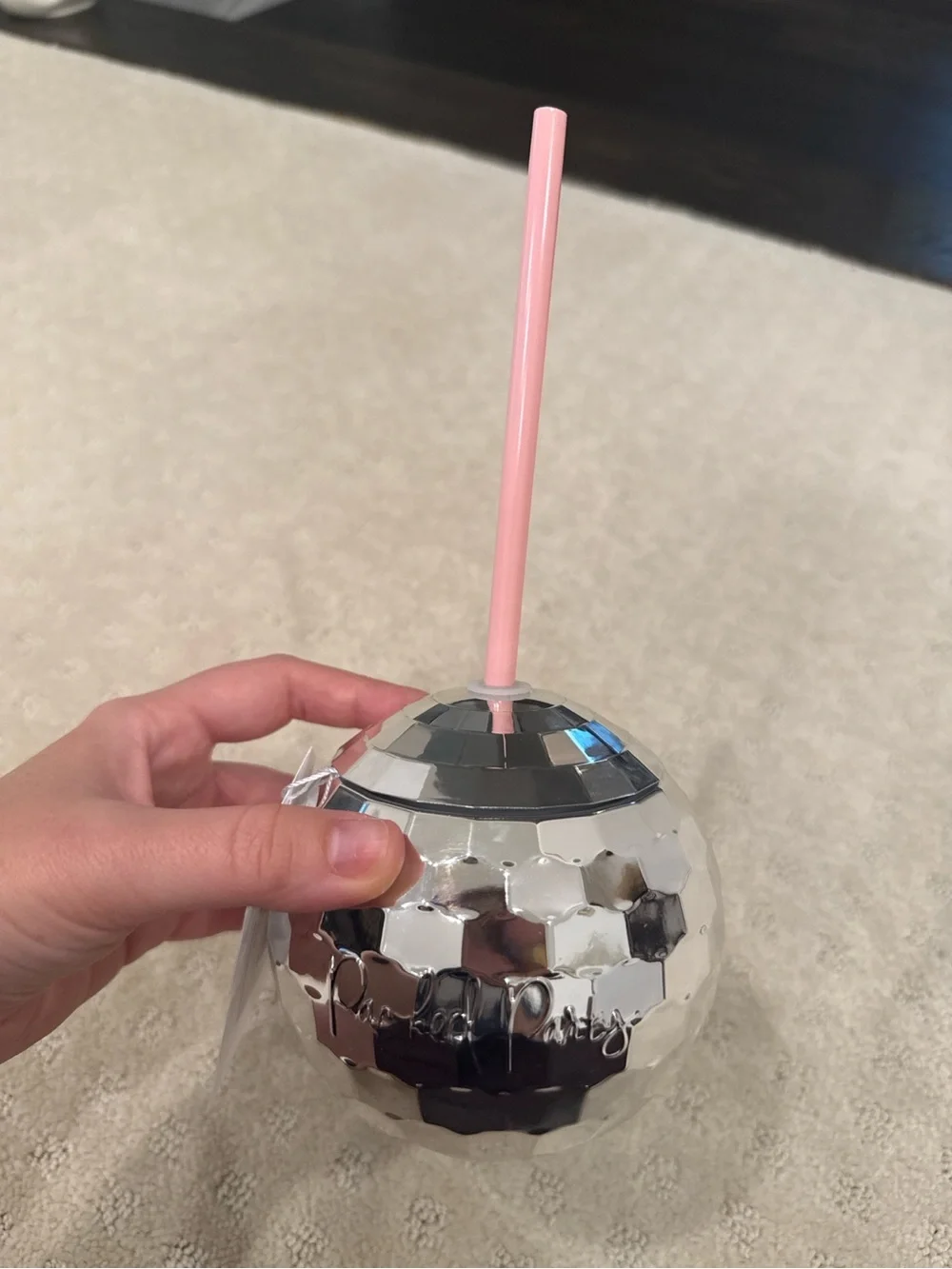 Disco Ball Party Cup Tumbler with Straw Silver Mirror Drink Cup NWT